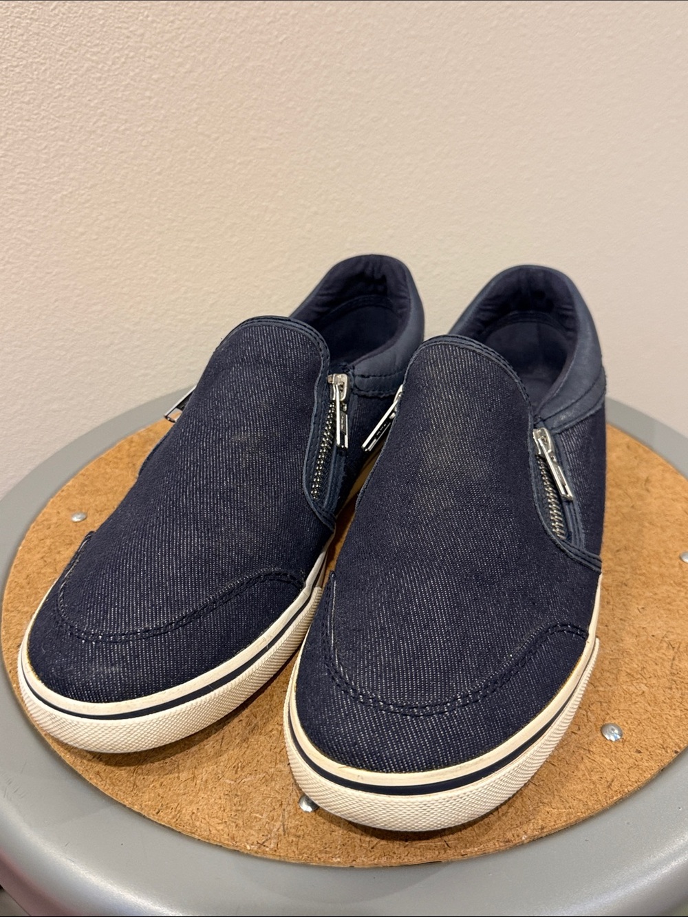 Ralph Lauren Women's Slip-On Sneakers in Navy with Side Zips